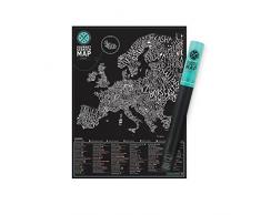 Luckies of London Carte à gratter des mets dâEurope â Affiche à gratter unique pour les gourmets â Carte décorative amusante â Cadeau pour les amateurs de cuisine - Noir et blanc