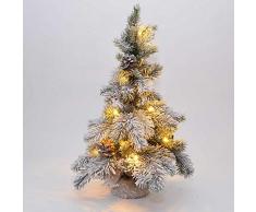 SHATCHI Centre de Table de cheminée LED pré-éclairé avec Pointes givrées et Pommes de pin floqué, Sapin de Noël avec Base en Toile de Jute pour décoration, Vert, 50 cm