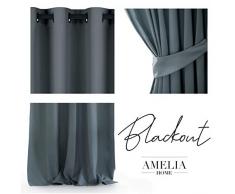 AmeliaHome Blackout Rideau occultant à Åillets 140 x 245 cm, Polyester, Graphite, 140 x 245 cm