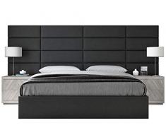VANT Lot de 4 panneaux muraux tapissés avec tête de lit King Size 76 cm de large, vintage en cuir noir de jais