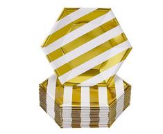 ASSIETTES à DESSERT JETABLES | 24 PCS | Faites de matériaux cartons robustes | Stripe â Or | 19 cm