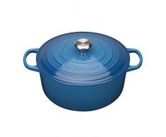 Le Creuset, Cocotte Signature en Fonte Ãmaillée avec Couvercle, à 24 cm, Ronde, Compatible avec Toutes Sources de Chaleur (Induction Incluse), Capacité : 4.2 L, 4.305 kg, Bleu Marseille