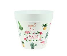 My Note Deco 065707 Cache Pot Rond prÃ©-percÃ© 30cm Flamant en Plastique Recyclable, 30 cm