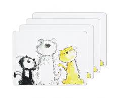 Kitchen Craft KCPMCATDOGPK4 Set de Table, Lin, Multicolore, 28x18x18 cm