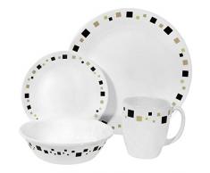 Corelle Service de vaisselle pour 4 personnes 16 piÃ¨ces en verre Vitrelle RÃ©sistant aux Ã©clats et Ã la casse Motifs gÃ©omÃ©triques Marron
