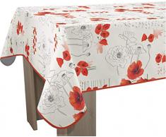 Le linge de Jules Nappe Anti-Taches Poppies Rouge - Taille : Carrée 150x150 cm