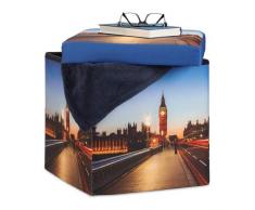 Relaxdays 10022865_491 Tabouret avec Rangement Pouf Pliant Pliable rembourré Repose-Pieds LED HxlxP: 38 x 38 x 38cm, coloré, Polyester, Motif big Ben, 38 x 38 x 38 cm