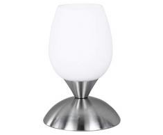 Reality, Lampe de table, Cup 1xE14, max.40,0 W Verre, Blanc, Corps: metal, Nickel mat Ã:12,0cm, H:18,0cm IP20,Interrupteur tactile 4 niveaux