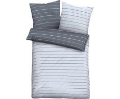 Biberna Mix & Match Housse de Couette Motif Bandes en Satin de Coton mako, certifiÃ©e Ãko-Tex Standard 100, Bleu, 155Â x 220Â cm