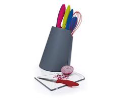 Colourworks KitchenCraft Lot de 3 Blocs à Couteaux en Bois avec 5 Couteaux, Planche à découper en Plastique et Porte-ustensiles