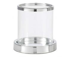 Aufora Courte en Verre Transparent Hurricane Lanterne avec Base de Miroir, Argent, 12Â cm