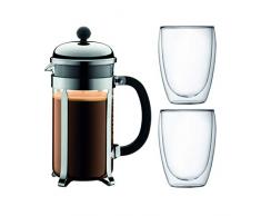 BODUM - K1928-16-1 - CHAMBORD SET - Cafetière à piston, 8 tasses - 1.0 l + 2 verres double paroi PAVINA - 0.35 l