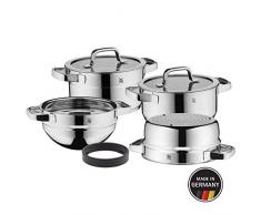 WMF Compact Cuisine Lot de 4 casseroles en acier inoxydable Cromargan poli, induction et graduation intérieure