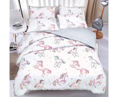 Housse de Couette réversible avec Housse de Couette et taies doreiller Motif Cheval Licorne, Coton Polyester, Multicolore, King