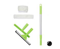 Relaxdays 10025056_53 Jeu de 5 pièces nettoyeur, professionnels, Raclette fenêtre Vitre avec bâton télescopique,vert, PP, métal, One size