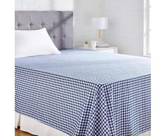 AmazonBasics Drap plane en microfibre, Bleu (Gingham Plaid), 230 x 260 + 10 cm