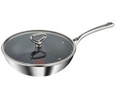 Tefal E4752044 Reserve Collection Triply, PoÃªle Wok Inox 28 cm + Couvercle, Tous Feux Dont Induction, Gris