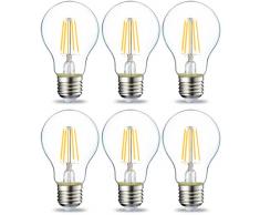 AmazonBasics Ampoule LED E27 A60 avec culot à vis, 4.3W (équivalent ampoule incandescente 40W), transparent avec filament - Lot de 6