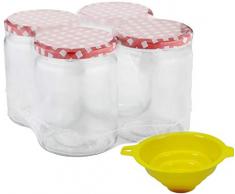 Viva Haushaltswaren # 61008 # 4 bocaux à 540 ML avec Bouchon à vis, avec Entonnoir de bocaux, Verre, Transparent, 8,5 x 8,5 x 12 cm