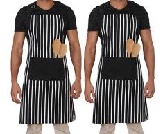 Penguin Home 3456 Tablier 100% rayÃ© Unisexe, Tour de Cou Ajustable, qualitÃ© Chef, rÃ©sistance Ã©levÃ©e, Grande Poche, 70x90cm-Set de 2, Coton, Noir, 70x90 cm