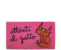 laroom Paillasson Motif Attenti al Gatto, Jute and antidÃ©rapant, Rose, 40Â x 70Â x 1,8Â cm
