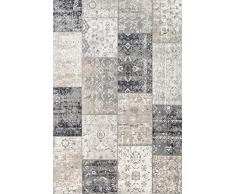 LIFA LIVING Tapis Vintage Patchwork, Tapis à Carreaux, Tapis de Salon Moderne, Disponible en différentes Couleurs et Tailles (Gris foncé, 80 x 150)