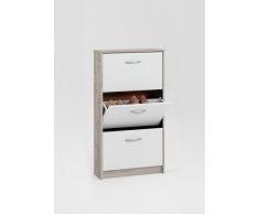 FMD Meuble à chaussures en bois 3 tiroirs, Bois dense, sand oak/white, 58.5x17x104.5 cm