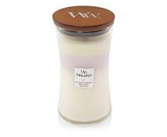 WoodWick Trilogy grande bougie parfumée en jarre avec mèche qui crépite, Fleurs sur la terrasse, Temps de combustion jusquà 130 heures