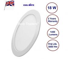 Tech Traders Plafonnier rond ultra fin Blanc froid 6 000 K 1450 lumens pour cuisine salle à manger (pilote LED inclus panneau intérieur) intégré 18 W