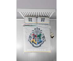 Harry Potter Alumni Housse de Couette pour lit Simple Motif écusson de Poudlard Gris 2 Faces avec taie doreiller Assortie (Couette Double)