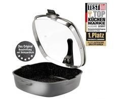 STONELINE Future poêle carrée 28 x 28 cm avec Couvercle Passoire en Verre Convient pour Les plaques à Induction