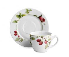 H&H 4347759Â H & H Nadia Tasse de cafÃ© avec Plat 0.10Â CC, Porcelaine, Multicolore/Blanc