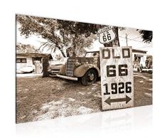 Tableau decoration murale Vintage Car Route 66 - XXL Impression sur Toile Salon Appartment 1 Parties - prêt à accrocher - 609812b