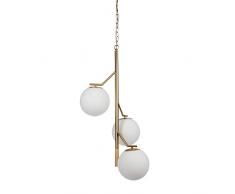 Relaxdays 10023803 Lampe à Suspension 3 Boules Métal, Blanc/Doré, 147 x 42 x 42 cm