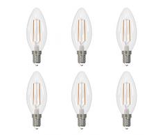 Umi par Amazon - Lot de 6 ampoules LED bougie avec petit culot à vis Edison C37 E14 à filament, en verre transparent, 2,1 W (équivalent de 25 W), 15 000 heures, blanc chaud (2 700 K)