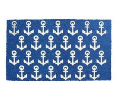 SHOE-MAX YH 101521 Classic Flock Paillasson en Coco avec Base en PVC Anti-dÃ©rapant Motif Ancre Bleu/Blanc 74 x 44Â cm