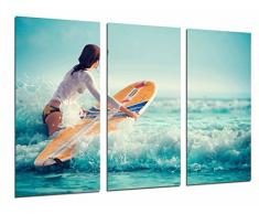 Tableau Moderne Photographique, Impression sur bois, Femme surfeur dans la mer, Depote, Girl, 97 x 62 cm, ref. 26700