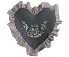 charme & douceur coussin coeur 40x40cm brode bonheur taupe/anthracite
