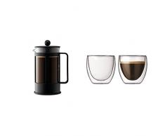 Bodum - 1788-01 - Kenya CafetiÃ¨re Ã Piston 8 Tasses - 1,0 L - Noire + Set de 2 verres Pavina 8 cl