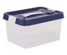 EDA 10269 NA/BPF-BL Boite de Rangement CLIPPY 9 L Vanity, polypropylène, Naturel-Bleu Profond, Dim. : 31 x 23,6 x 16,8 cm