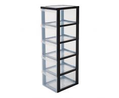 Iris Ohyama, armoire de rangement sur roulettes Ã 5 tiroirs - Design Chest - DC-305, plastique, noir/transparent, 75 L, 39 x 29 x 101,5 cm