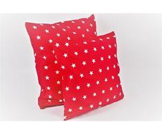 1 Lot de 2 taies doreiller. - Ãtoiles Rouges 40 x 40 cm en 100% Coton avec Fermeture Ã©clair.