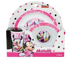 FUN HOUSE 005471 Disney Minnie Ensemble Repas Contenant 1 Assiette, 1 Bol et 1 Verre pour Enfant, PolypropylÃ¨ne, Rose, 26,5 x 8,5 x 24,5 cm