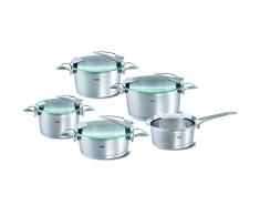 Fissler Solea / Ensemble de Casseroles En Acier Inoxydable, 5 Pièces (3 Casseroles, 1 Rôtisserie, 1 Casserole), Avec Couvercle En Verre Et Fonction Verseur, Tous Types de Cuisinières Et Induction
