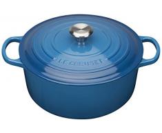 Le Creuset, Cocotte Signature en Fonte Ãmaillée avec Couvercle, à 28 cm, Ronde, Compatible avec Toutes Sources de Chaleur (Induction Incluse), Capacité : 6.7 L, 6.125 kg, Bleu Marseille