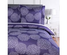 AmazonBasics Parure de lit avec housse de couette en microfibre, 140 x 200 cm, Violet (Purple Floral)