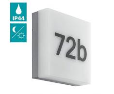 Eglo Cornale Applique murale dextérieur à LED avec capteur de lumière du jour et numéros de maison en plastique Protection IP44 Anthracite/blanc