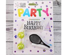 Club Green Happy Birthday, 2Â balles de Tennis de Raquette, 1Â Kit de Bougie, Jaune