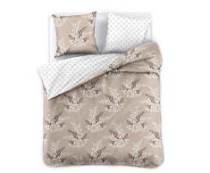 DecoKing Parure de Lit 200x220 cm 2 Taies doreiller 50x75 cm Housse de Couette Micro-Fibre Fleur Plante Beige Cappuccino Marron Chocolat Blanc Calluna Hypnosis Collection