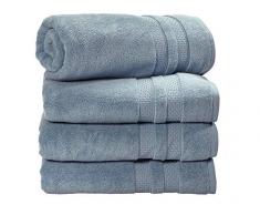 iDesign ensemble serviettes de bain (lot de 4), grands draps de bain en coton au design tissé, set de 4 serviettes de toilette douces pour la douche, baignoire ou sauna, bleu fumé